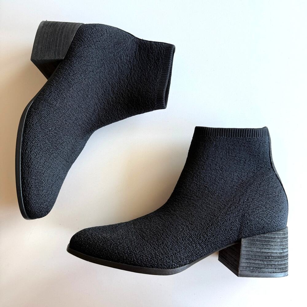 Eileen Fisher Paron Recycled Crepe Pull On Stretch‎ Wedge Black Bootie 8.5